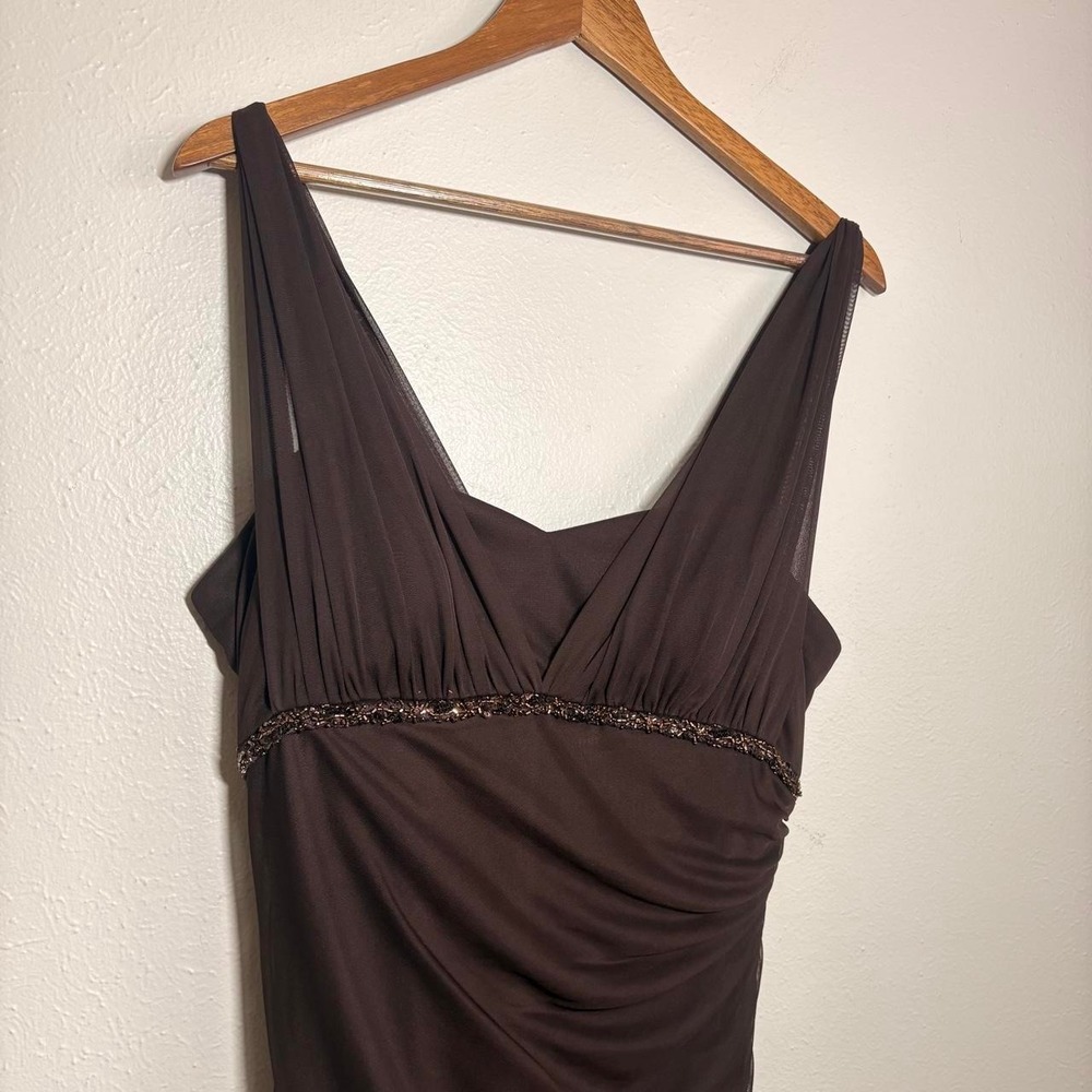 Vtg Y2K Davids Bridal Chocolate Brown Empire Waist Ruched Evening Dress Size 12 - Picture 2 of 8